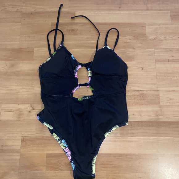 Victoria's Secret PINK Triangle Cutout One-Piece‎ Swimsuit Size L Retro Floral - Picture 7 of 13